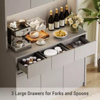 70 Pantry Cabinet with Charging Station, Tall Kitchen Storage Cabinet with Microwave Stand, 3 Drawers & Adjustable Shelves for Dining Room