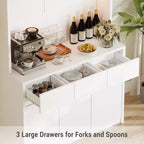 70 Pantry Cabinet with Charging Station, Tall Kitchen Storage Cabinet with Microwave Stand, 3 Drawers & Adjustable Shelves for Dining Room