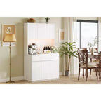 70 Pantry Cabinet with Charging Station, Tall Kitchen Storage Cabinet with Microwave Stand, 3 Drawers & Adjustable Shelves for Dining Room