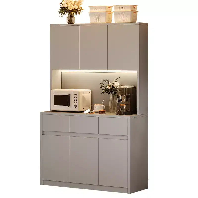 70 Pantry Cabinet with Charging Station, Tall Kitchen Storage Cabinet with Microwave Stand, 3 Drawers & Adjustable Shelves for Dining Room