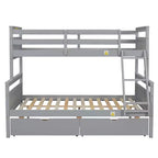 Solid Wood Twin over Full Bunk Bed with Two Storage Drawer, Removable Ladder and Safety Guardrail, Convertible to 2 Separated beds