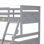 Solid Wood Twin over Full Bunk Bed with Two Storage Drawer, Removable Ladder and Safety Guardrail, Convertible to 2 Separated beds