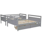 Solid Wood Twin over Full Bunk Bed with Two Storage Drawer, Removable Ladder and Safety Guardrail, Convertible to 2 Separated beds