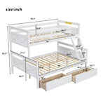 Solid Wood Twin over Full Bunk Bed with Two Storage Drawer, Removable Ladder and Safety Guardrail, Convertible to 2 Separated beds