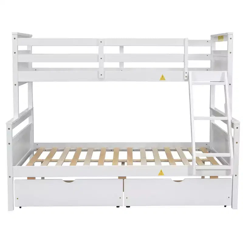 Solid Wood Twin over Full Bunk Bed with Two Storage Drawer, Removable Ladder and Safety Guardrail, Convertible to 2 Separated beds