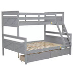 Solid Wood Twin over Full Bunk Bed with Two Storage Drawer, Removable Ladder and Safety Guardrail, Convertible to 2 Separated beds