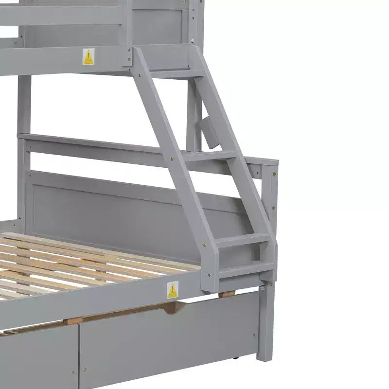 Solid Wood Twin over Full Bunk Bed with Two Storage Drawer, Removable Ladder and Safety Guardrail, Convertible to 2 Separated beds