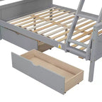 Solid Wood Twin over Full Bunk Bed with Two Storage Drawer, Removable Ladder and Safety Guardrail, Convertible to 2 Separated beds