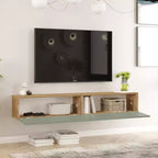 Pine-White UV Print 70 inches Floating Entertainment Center Console with Storage Shelves & Doors