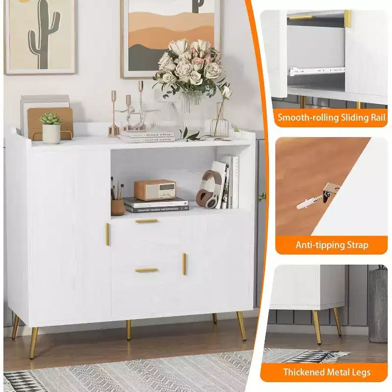 40" Buffet Sideboard Cabinet with Storage, 2 Drawers & 2 Doors, Coffee Bar Kitchen Storage Cabinet for Dining Room, Entryway