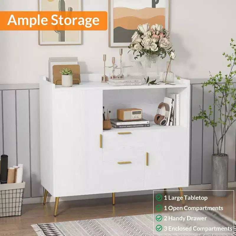 40" Buffet Sideboard Cabinet with Storage, 2 Drawers & 2 Doors, Coffee Bar Kitchen Storage Cabinet for Dining Room, Entryway