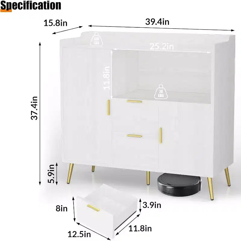 40" Buffet Sideboard Cabinet with Storage, 2 Drawers & 2 Doors, Coffee Bar Kitchen Storage Cabinet for Dining Room, Entryway