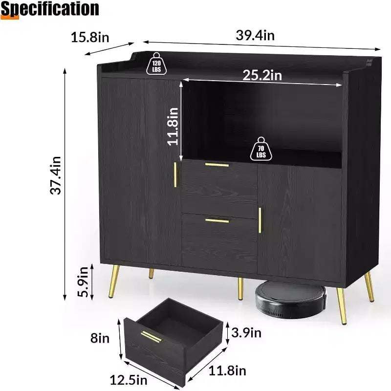 40" Buffet Sideboard Cabinet with Storage, 2 Drawers & 2 Doors, Coffee Bar Kitchen Storage Cabinet for Dining Room, Entryway