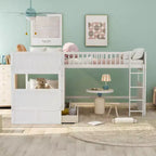 Twin L-Shaped Wood Bunk Beds with 3 Storage Drawers, Twin over Twin Wooden Triple Loft bedframe for 3 Kids