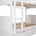 Twin L-Shaped Wood Bunk Beds with 3 Storage Drawers, Twin over Twin Wooden Triple Loft bedframe for 3 Kids