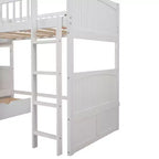 Twin L-Shaped Wood Bunk Beds with 3 Storage Drawers, Twin over Twin Wooden Triple Loft bedframe for 3 Kids