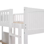 Twin L-Shaped Wood Bunk Beds with 3 Storage Drawers, Twin over Twin Wooden Triple Loft bedframe for 3 Kids