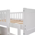 Twin L-Shaped Wood Bunk Beds with 3 Storage Drawers, Twin over Twin Wooden Triple Loft bedframe for 3 Kids