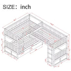 Twin L-Shaped Wood Bunk Beds with 3 Storage Drawers, Twin over Twin Wooden Triple Loft bedframe for 3 Kids