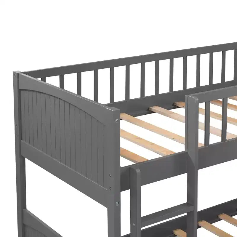 Twin L-Shaped Wood Bunk Beds with 3 Storage Drawers, Twin over Twin Wooden Triple Loft bedframe for 3 Kids
