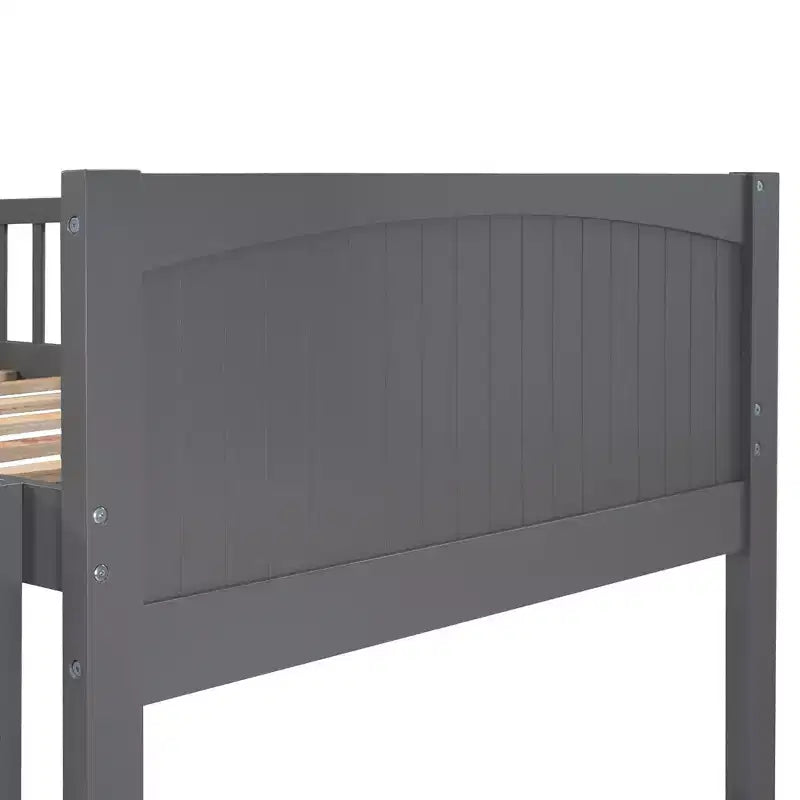 Twin L-Shaped Wood Bunk Beds with 3 Storage Drawers, Twin over Twin Wooden Triple Loft bedframe for 3 Kids