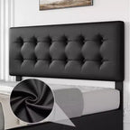 Bed Frame, Queen Size Faux Leather Upholstered Platform Bed with 4 Storage Drawers & Headboard - Button Tufted, No Box Spring Needed Black