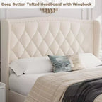 Bed Frame, Platform Bed with Velvet Upholstered Wingback Headboard - Wooden Slat Support, No Box Spring Needed, Easy Assembly