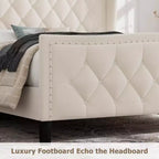 Bed Frame, Platform Bed with Velvet Upholstered Wingback Headboard - Wooden Slat Support, No Box Spring Needed, Easy Assembly