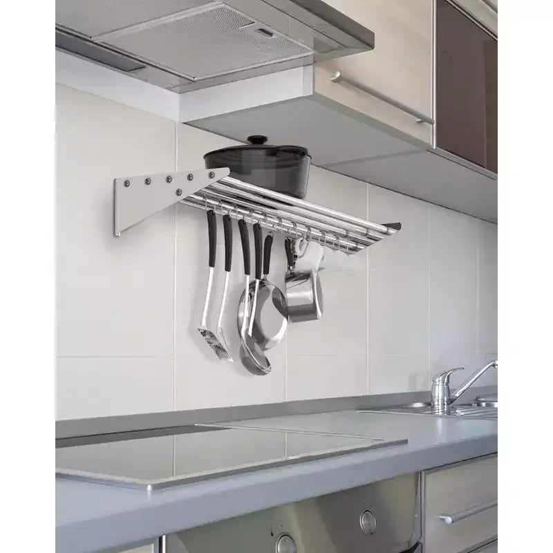 Stainless Steel Shelf Pot Rack, Wall Pot Rack With Hooks, Wall Mounted Shelf, Pot and Pan Hanging Rack, for Restaurant, Kitchen