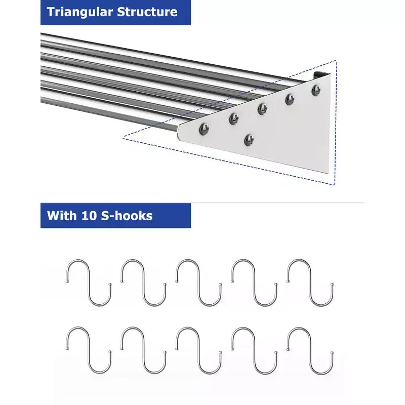 Stainless Steel Shelf Pot Rack, Wall Pot Rack With Hooks, Wall Mounted Shelf, Pot and Pan Hanging Rack, for Restaurant, Kitchen