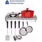 Stainless Steel Shelf Pot Rack, Wall Pot Rack With Hooks, Wall Mounted Shelf, Pot and Pan Hanging Rack, for Restaurant, Kitchen