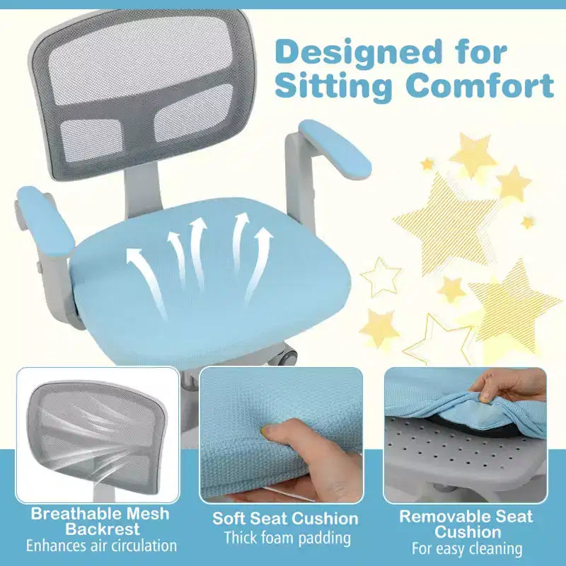 Kids Desk Chair Children Study Chair with Adjustable Height, Armrest & Footrest Purple/Pink/Green/Gray/Blue