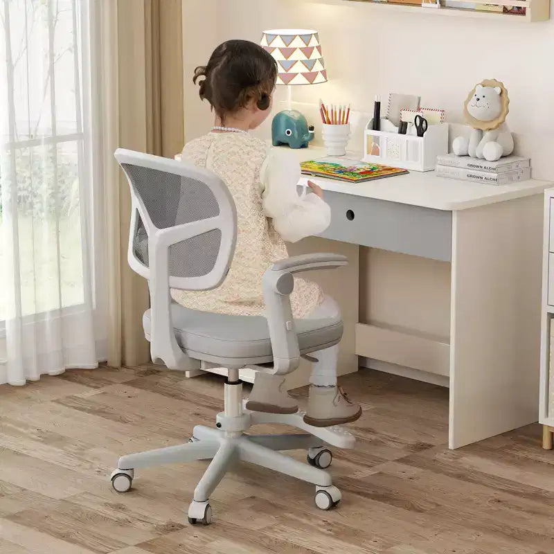 Kids Desk Chair Children Study Chair with Adjustable Height, Armrest & Footrest Purple/Pink/Green/Gray/Blue
