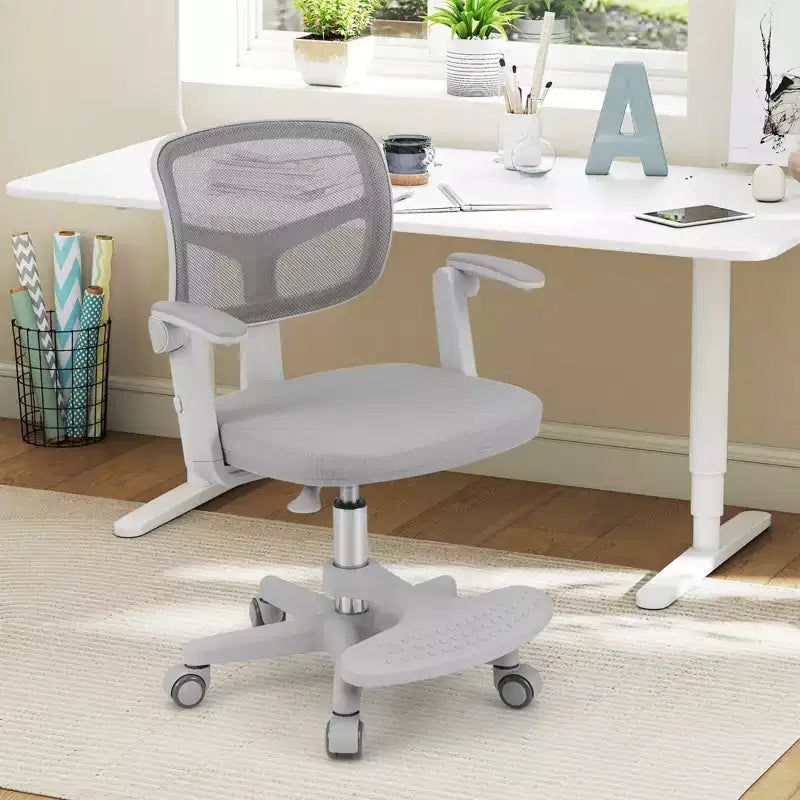 Kids Desk Chair Children Study Chair with Adjustable Height, Armrest & Footrest Purple/Pink/Green/Gray/Blue