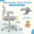 Kids Desk Chair Children Study Chair with Adjustable Height, Armrest & Footrest Purple/Pink/Green/Gray/Blue