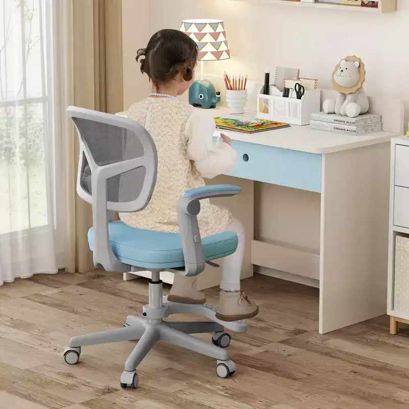 Kids Desk Chair Children Study Chair with Adjustable Height, Armrest & Footrest Purple/Pink/Green/Gray/Blue