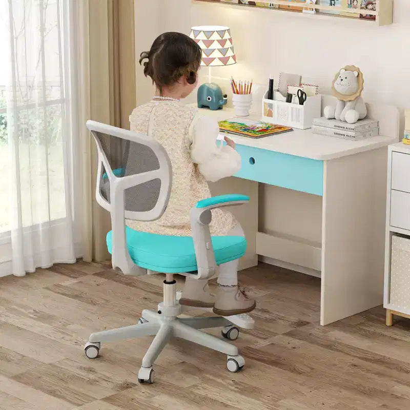 Kids Desk Chair Children Study Chair with Adjustable Height, Armrest & Footrest Purple/Pink/Green/Gray/Blue