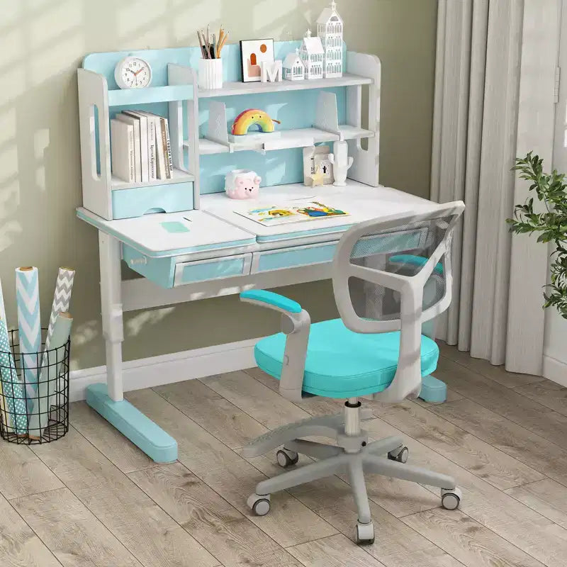 Kids Desk Chair Children Study Chair with Adjustable Height, Armrest & Footrest Purple/Pink/Green/Gray/Blue