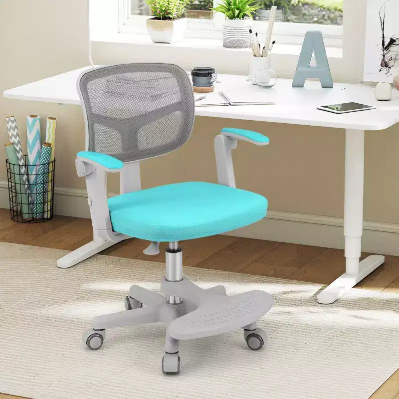 Kids Desk Chair Children Study Chair with Adjustable Height, Armrest & Footrest Purple/Pink/Green/Gray/Blue