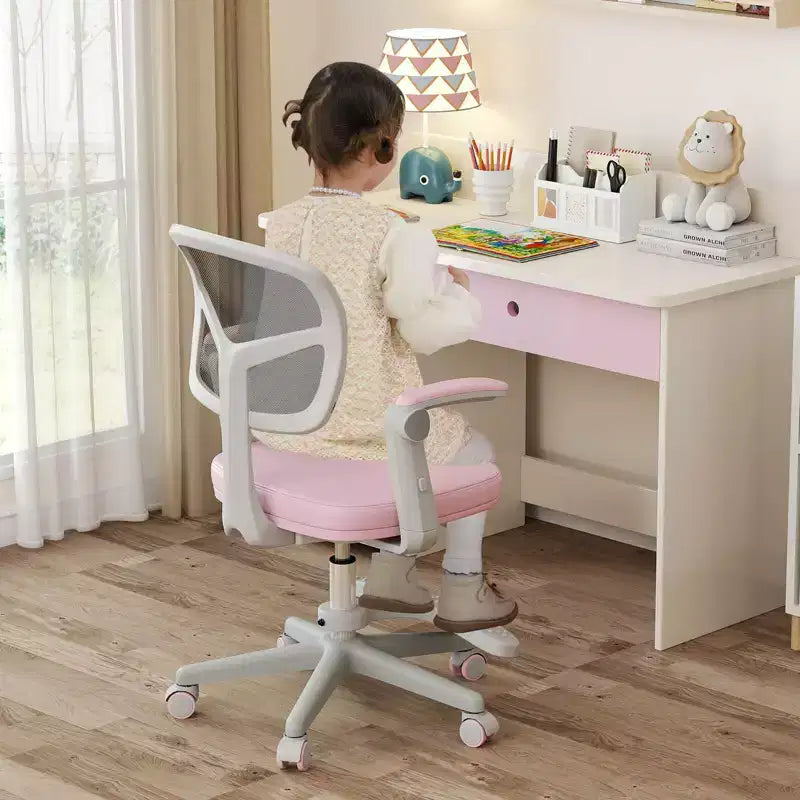 Kids Desk Chair Children Study Chair with Adjustable Height, Armrest & Footrest Purple/Pink/Green/Gray/Blue