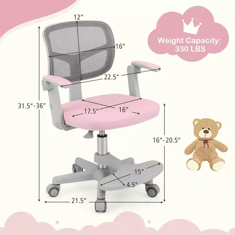 Kids Desk Chair Children Study Chair with Adjustable Height, Armrest & Footrest Purple/Pink/Green/Gray/Blue