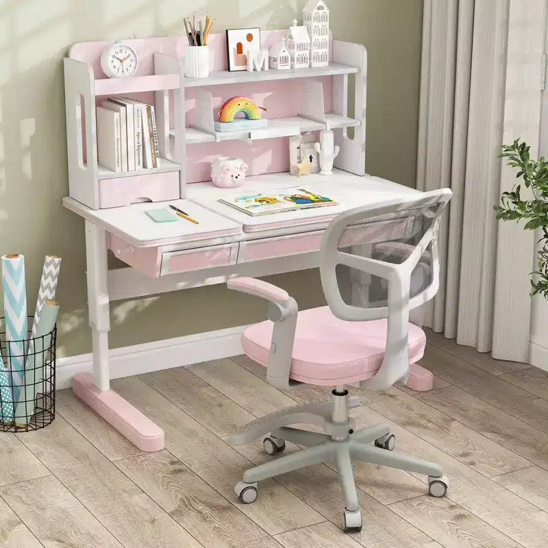 Kids Desk Chair Children Study Chair with Adjustable Height, Armrest & Footrest Purple/Pink/Green/Gray/Blue