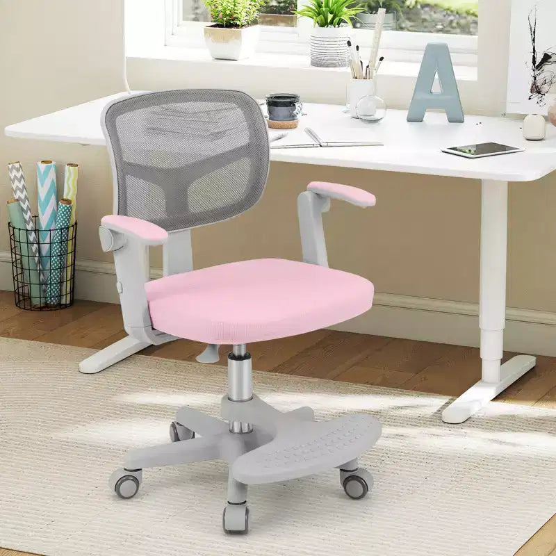 Kids Desk Chair Children Study Chair with Adjustable Height, Armrest & Footrest Purple/Pink/Green/Gray/Blue