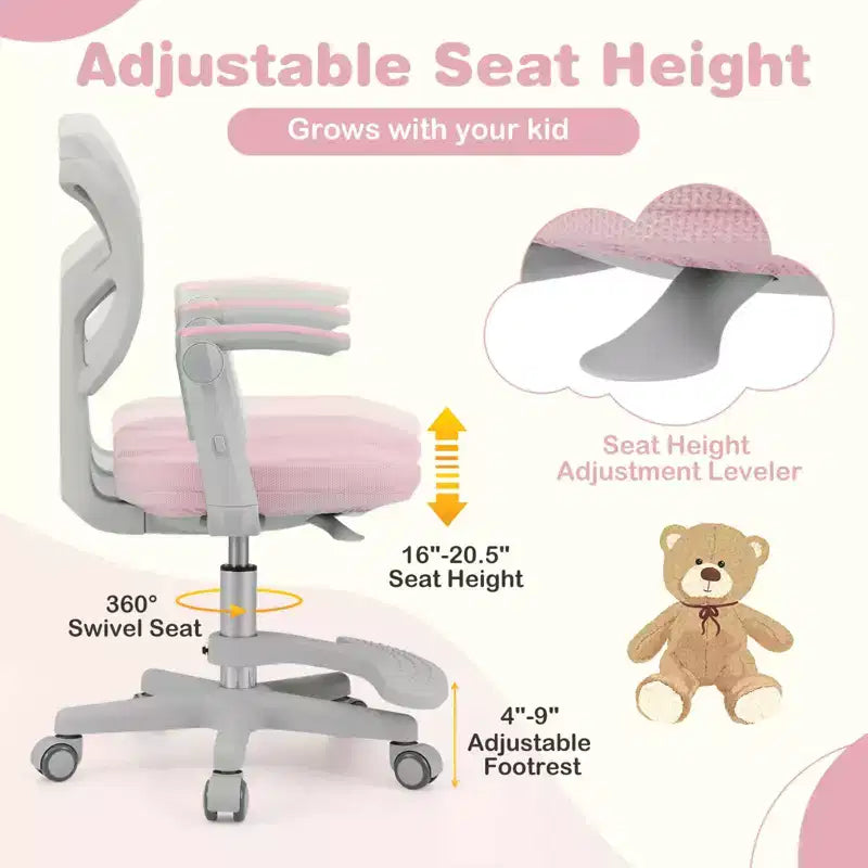 Kids Desk Chair Children Study Chair with Adjustable Height, Armrest & Footrest Purple/Pink/Green/Gray/Blue
