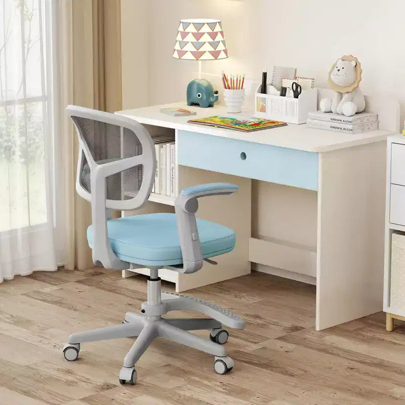 Kids Desk Chair Children Study Chair with Adjustable Height, Armrest & Footrest Purple/Pink/Green/Gray/Blue