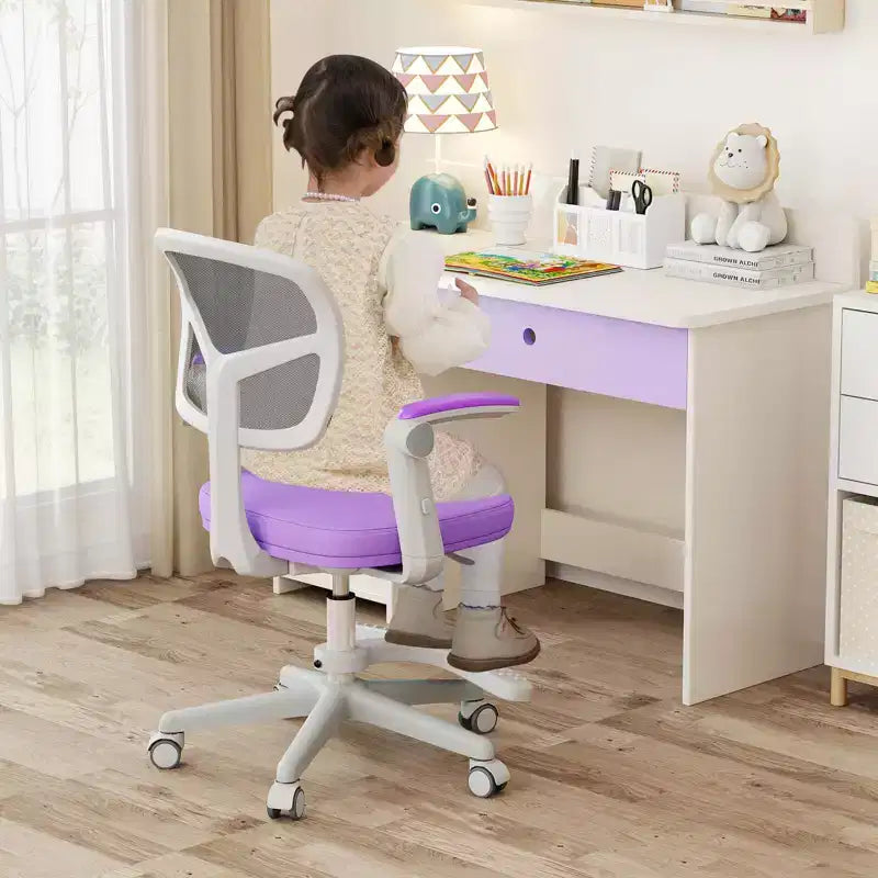 Kids Desk Chair Children Study Chair with Adjustable Height, Armrest & Footrest Purple/Pink/Green/Gray/Blue