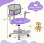 Kids Desk Chair Children Study Chair with Adjustable Height, Armrest & Footrest Purple/Pink/Green/Gray/Blue