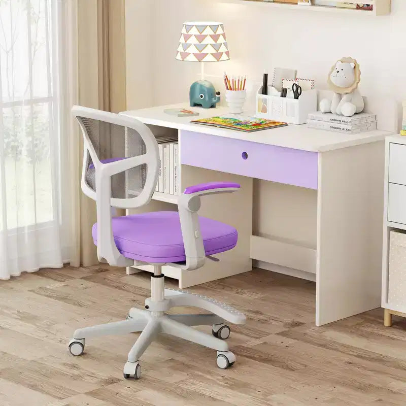 Kids Desk Chair Children Study Chair with Adjustable Height, Armrest & Footrest Purple/Pink/Green/Gray/Blue