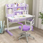 Kids Desk Chair Children Study Chair with Adjustable Height, Armrest & Footrest Purple/Pink/Green/Gray/Blue