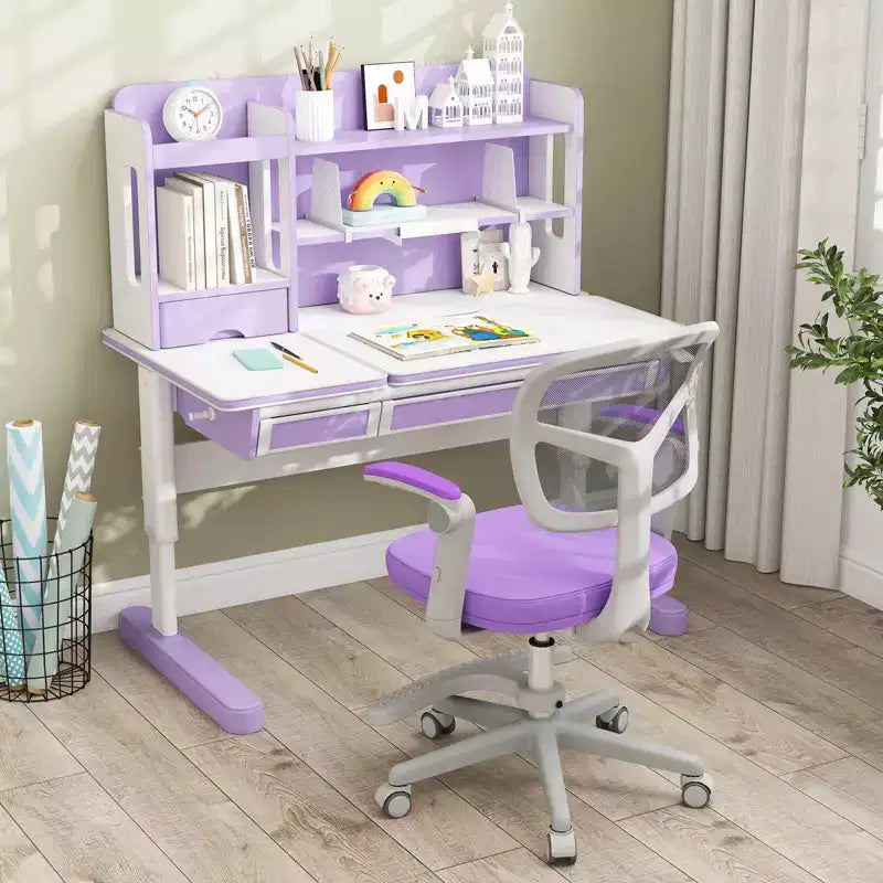 Kids Desk Chair Children Study Chair with Adjustable Height, Armrest & Footrest Purple/Pink/Green/Gray/Blue